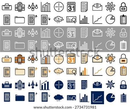20 business icon with 4 variations outline, dark, flat colour and solid special mega package