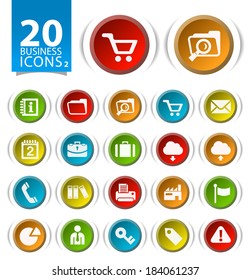 20 Buttons with Flat Business Icons on White Background 2.