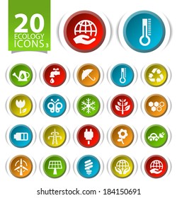 20 Buttons with Flat Ecology Icons on White Background 3.