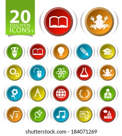 20 Buttons with Flat Education Icons on White Background 1.