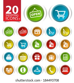 20 Buttons with Flat Shopping Icons on White Background 1.