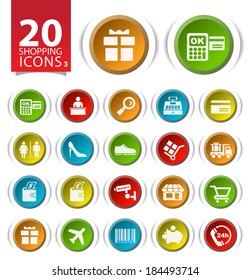 20 Buttons with Flat Shopping Icons on White Background 3.