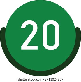 20 Vector de número de calendario redondo círculo verde con texto blanco