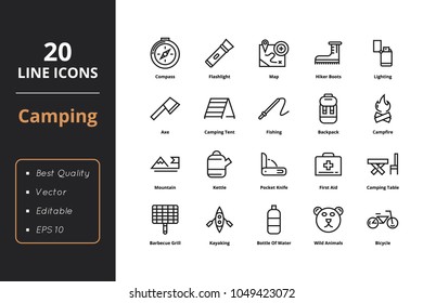 20 Camping line icons