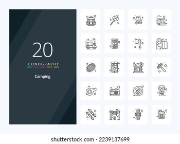 20 Camping Outline icon for presentation