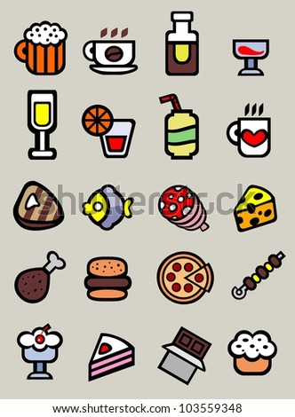 20 Cartoon Food Drink Icons On Stock Vector (Royalty Free) 103559348