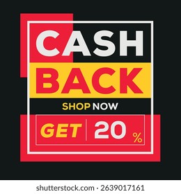 20% Cash back label design, money back sign, vector illustration.