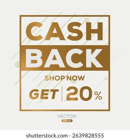 20% Cash back label design, money back sign, vector illustration.