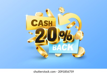 20% Cash back service, financial payment label. Vector illustration