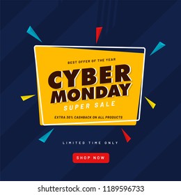 20% Cashback Offer On Cyber Monday Sale Template Or Flyer Design For Advertising Concept.