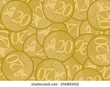 20 cent Euro coin currency vector background illustration