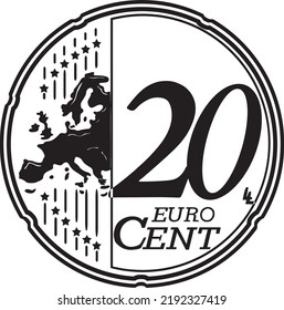 20 cent euro coin handmade design vector