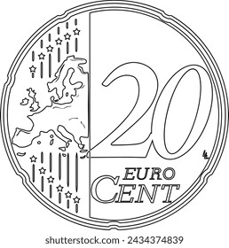 20 cent euro coin vector silhouette in black color handmade design