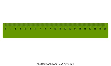 20 centimeters ruler measurement tool with numbers scale. realistic school measuring rulers in flat style