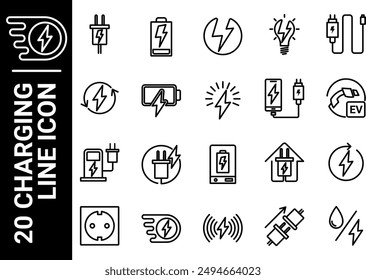 20 charging line icon, black and white