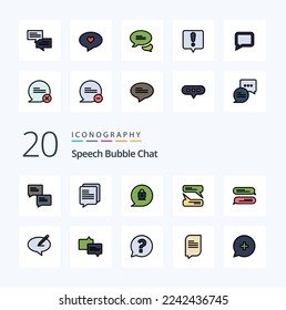20 Línea de chat Icono de color relleno Paquete de lápiz como nota de amor de la pluma de chat chat chat chat chat