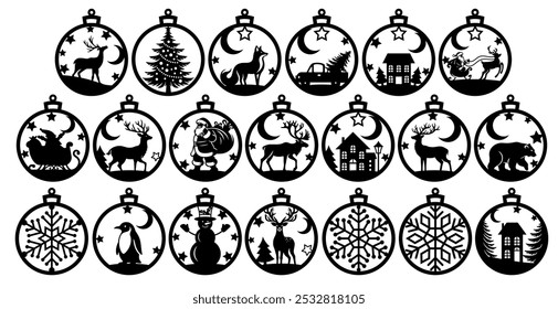 20 Christmas round ornaments, Christmas vector illustration 