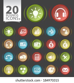 20 Circular Modern Elegant Buttons with Flat Business Icons on White Background 2.