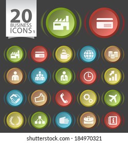 20 Circular Modern Elegant Buttons with Flat Business Icons on White Background 1.
