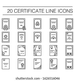 20 clean simple black and white portrait vector certificate line art icons for presentations, curriculums, cv, websites, documents