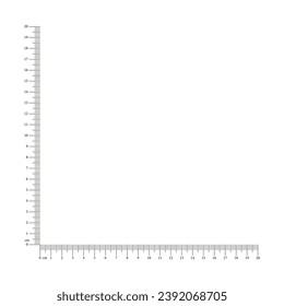 20 cm angle ruler. Measuring tool. Corner ruler 20 cm. Indicators of centimeter size. Ruler grid 20 cm. Vector template.