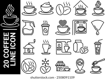 20 coffee line icon, black and white
