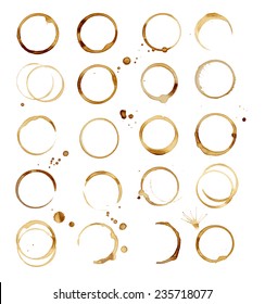 20 Coffee Stain, Isolated On White Background, Vector Illustration