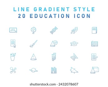 20 Collection Of Education Icon,  Pencil, Book, Whiteboard, Globe, Ruler. Vector Illustration.