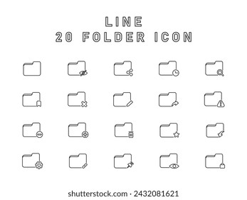 20 Colección De Icono De Carpeta. Búsqueda de carpetas, Peligro de carpeta, Dibujo de carpeta. Ilustración vectorial