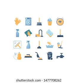 20 colored cleaning icon set. household flat vector illustration. 