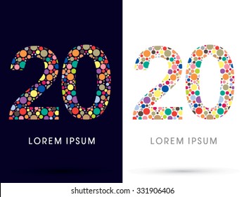 20 ,Colorful font, designed using colorful dot graphic vector.