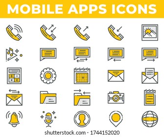 20 Colorful Icons about Mobile apps includes call phone,email,folder,camera,messages