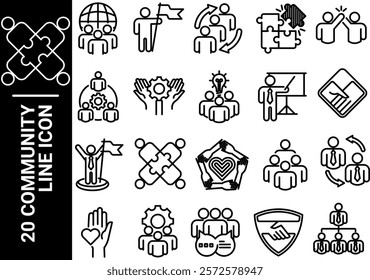20 community line icon, black and white