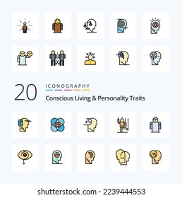 20 Concious Living And Personality Traits Line Filled Color icon Pack like manipulate control model command man