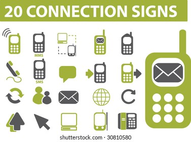 20 iconos de conexión. vector. serie verde.