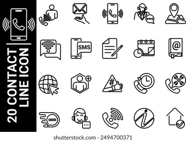 20 contact line icon, black and white