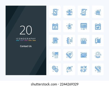 20 Contact Us Blue Color icon for presentation