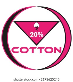 20% cotton vector art illustration sign symbol in blue circular shape business stamp isolated on white background