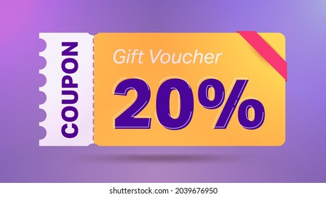 20% coupon promotion sale for website, internet ads, social media. Big sale and super sale coupon code 20 percent discount gift voucher coupon vector illustration summer offer ends weekend holiday