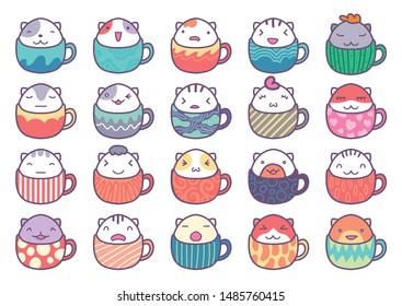 20 Cute Cat Sticker Character Inside Cup