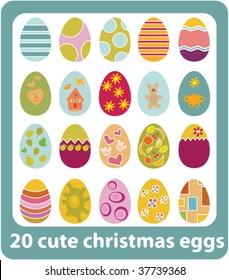 20 cute christmas eggs. vector