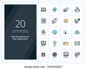 20 Data Management And Data Organization line Filled icon for presentation