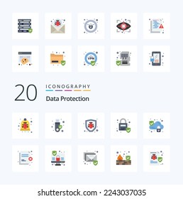 20 Protección de datos Paquete de icono de color plano como bloqueo de seguridad usb en la nube