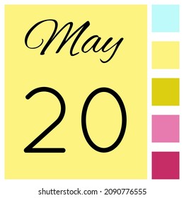 20 day of the month. May. Cute calendar daily icon. Date day week Sunday, Monday, Tuesday, Wednesday, Thursday, Friday, Saturday.