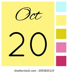 20 day of the month. October. Cute calendar daily icon. Date day week Sunday, Monday, Tuesday, Wednesday, Thursday, Friday, Saturday.