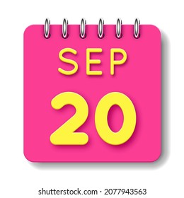 20 day of the month. 20 September. Cute calendar daily icon. Date day week Sunday, Monday, Tuesday, Wednesday, Thursday, Friday, Saturday.