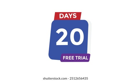 20 días gratis Prueba Cuenta regresiva número Anuncio Plantillas. Ilustración vectorial 
