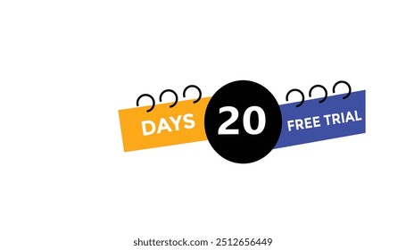 20 Tage kostenlose Testversion Countdown Nummer Banner Vorlagen. Zeit-Symbol. Vektorgrafik 
