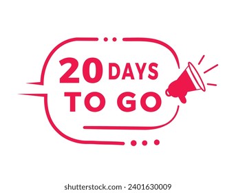 20 días para hacer la cuenta regresiva con megáfono. Icono de diseño de placa moderna días a la izquierda. Vector de anuncio de venta de tiempo de recuento de ofertas.