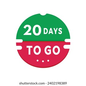 20 days to go countdown banner with megaphone. Modern sticker design days left icon. Offer count time sale announcement vector.